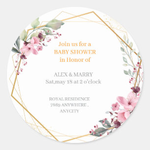Sticker Rond Invitation élégante géométrique dorée florale pour