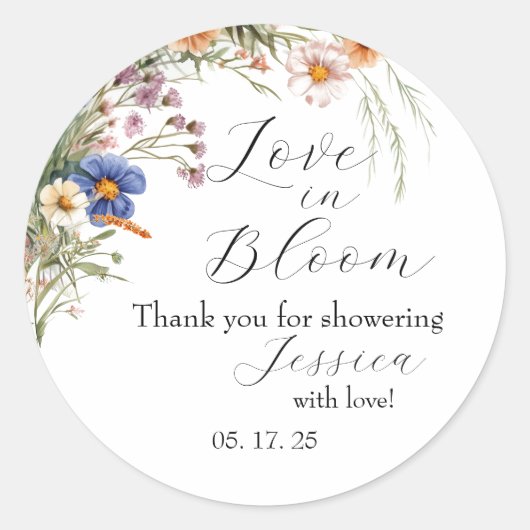 Sticker Rond Invitation pour la fête prénuptiale "Love in Bloom (Devant)