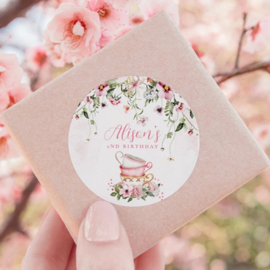 Sticker Rond Invitation pour le 2ème anniversaire de Tea Party 