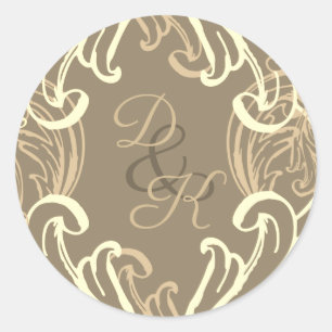 Sticker Rond Invitation Vintage Monogramme Noir et Or