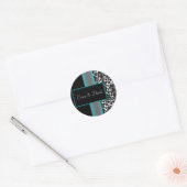 Sticker Rond Invitations Aqua White Black Mariage damassé (Enveloppe)