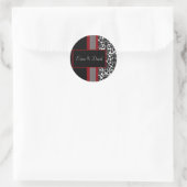 Sticker Rond Invitations Red White Black Mariage damassé (Sac)