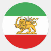 Sticker Rond Iran, drapeau persan avec Lion, Shah d'Iran (Devant)