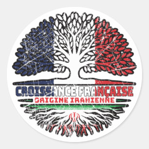 Sticker Rond Iran FRANÇAIS Drapeau des racines des arbres