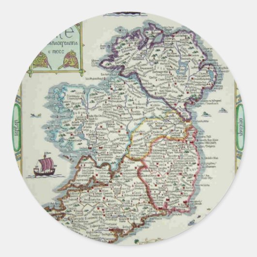 Sticker Rond Ireland Map - Irish Eire Erin Historic Map (Devant)