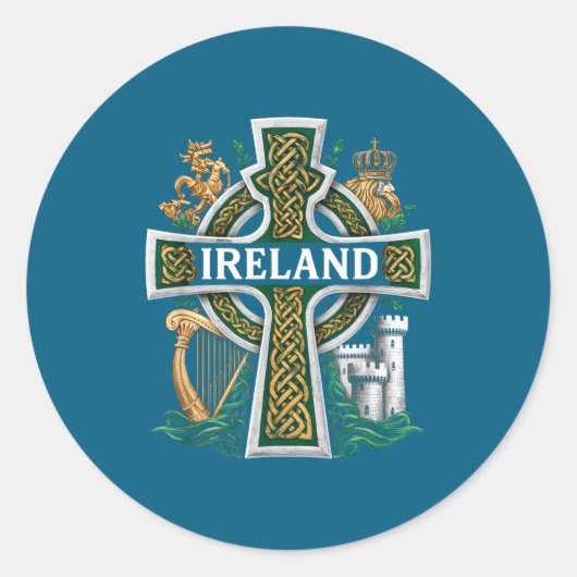 Sticker Rond Ireland St Patrick Day Celtic Cross Green Celebrat (Devant)