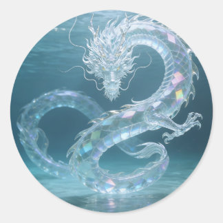 Sticker Rond Iridescent Water Dragon Art Fantasy Dragon Design 