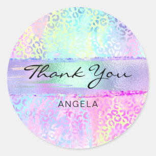 Sticker Rond Iridescente Rainbow Leopard Merci rose