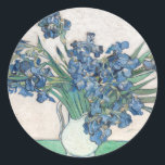 Sticker Rond Irises | Vincent van Gogh<br><div class="desc">Irises (1890) | Oeuvre originale de l'artiste post-impressionniste néerlandais Vincent Van Gogh (1853-1890). Le tableau représente une vie calme avec un bouquet plein de fleurs bleues sur une table verte contre un arrière - plan blanc crémeux. Utilisez les outils de conception pour ajouter du texte personnalisé ou personnaliser l'image.</div>