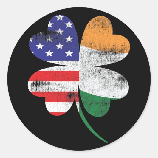 Sticker Rond IRISH AMERICAN FLAG Ireland Shamrock St Patricks (Devant)