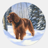Sticker Rond Irish Setter Qu'il neige Noël (Devant)