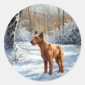 Sticker Rond Irish Terrier Laisser neiger Noël (Devant)