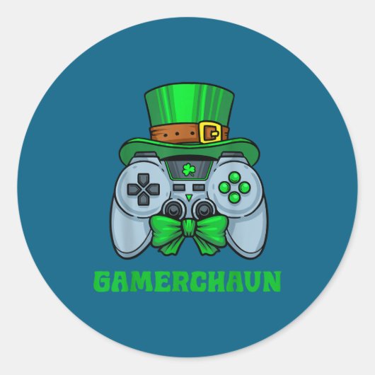 Sticker Rond Irish Video Game Controller St Patrick's Day Gamer (Devant)