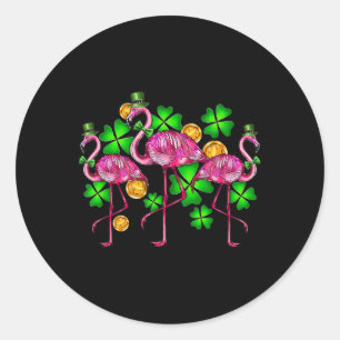 Sticker Rond Irlandais Flamant rose Jour de la Saint Patrick Oi