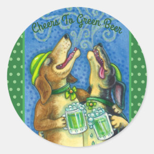 STICKER ROND IRLANDAIS HOUND CHIENS, ST. PATRICK'S DAY GREEN BE