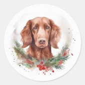 Sticker Rond Irlandais Red Setter Festive Wreath Pup (Devant)