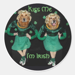 Sticker Rond Irlandais Stepdancers de golden retriever
