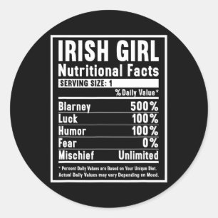 Sticker Rond Irlandaise Fille Nutrition Facts 1