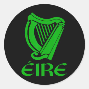 Sticker Rond Irlande Eire Eireann Fierté Irlandaise Harpe Gaéli