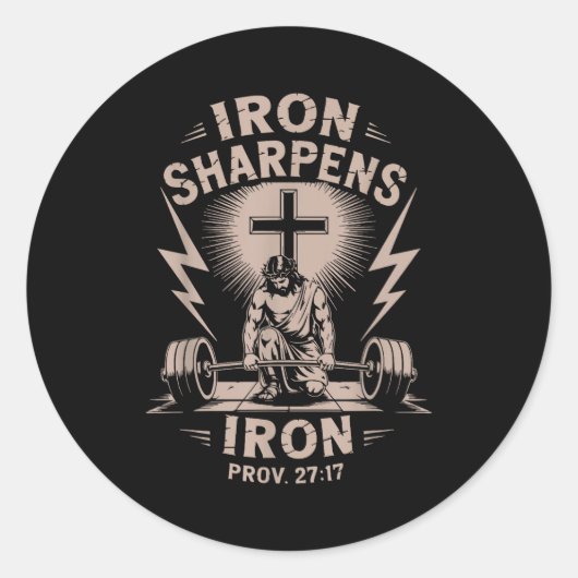 Sticker Rond Iron Sharpens Iron Youth Christian Workout Gym Wei (Devant)