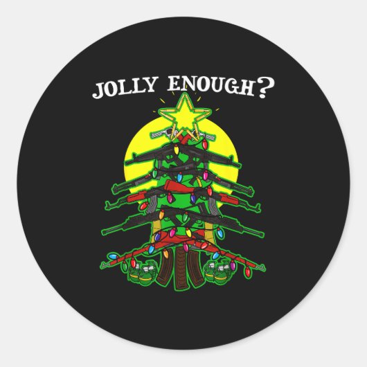 Sticker Rond Is This Jolly Enough - Guns Christmas Tree Handgun (Devant)