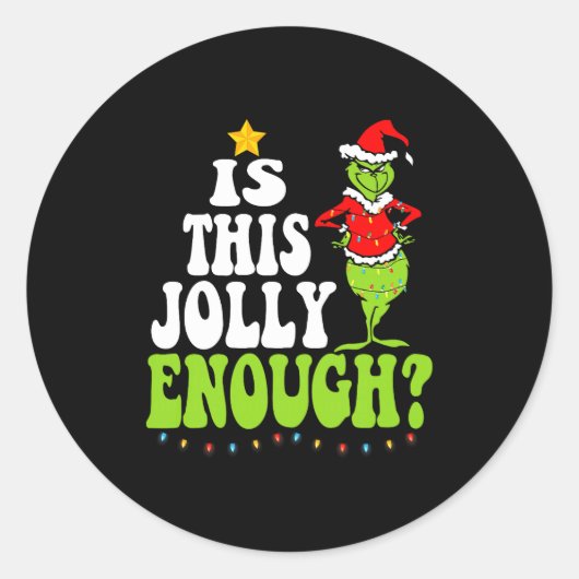 Sticker Rond Is This Jolly Enough Merry Christmas Tree Lights F (Devant)