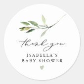 Sticker Rond ISABELLA Elegant Boho Baby shower de feuilles verd (Devant)