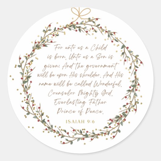 Sticker Rond Isaiah 9:6 Christmas Bible Verse (Devant)