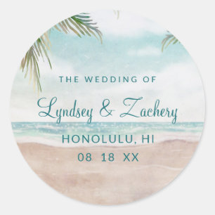 Sticker Rond Island Breeze Plage Peint Scène Monogramme Mariage