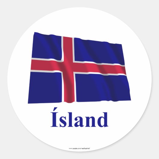 Sticker Rond Islande Drapeau avec nom en islandais (Devant)