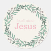 Sticker Rond It’s All About Jesus – Pastel Christmas Wreath (Devant)