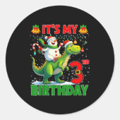 Sticker Rond It’s My 3rd Birthday Xmas Snowman Riding Dinosaur  (Devant)