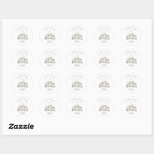 Sticker Rond It Takes a Village Snowy Whimsical Baby Shower (Feuille)