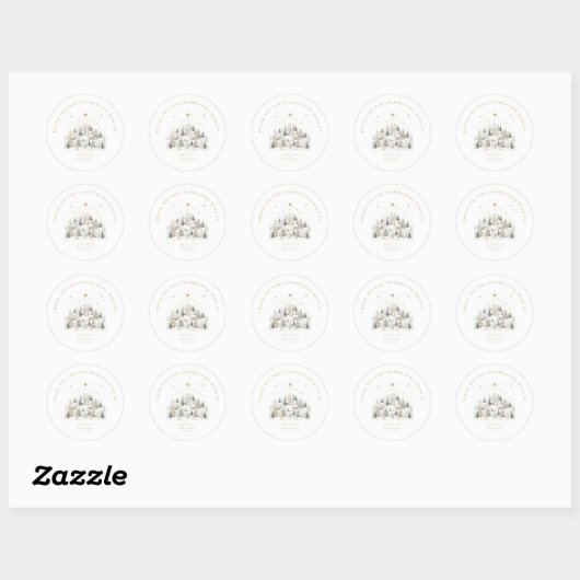 Sticker Rond It Takes a Village Snowy Whimsical Baby Shower (Feuille)