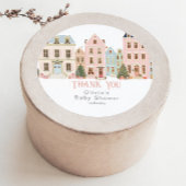Sticker Rond It takes a Village Winter Pink Snow Thank you
