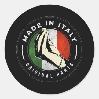 Sticker Rond Italian Flag Made In Italy Hand Gesture Italia