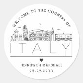 Sticker Rond Italie Skyline | Message de bienvenue du Mariage (Devant)