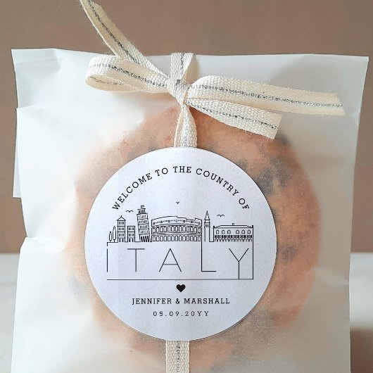 Sticker Rond Italie Skyline | Message de bienvenue du Mariage