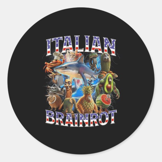 Sticker Rond Italien Brainrot Big Meme 4 juillet Drapeau Pied _ (Devant)