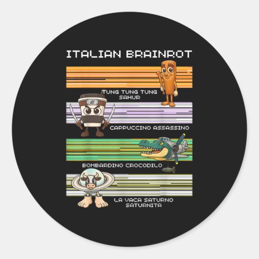Sticker Rond Italien Brainrot mème drôle Compilation caractère (Devant)