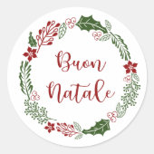 Sticker Rond Italien Merry Christmas Wreath, Buon Natale (Devant)