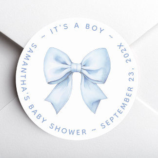 Sticker Rond It's a Boy Blue Bow Baby Shower 