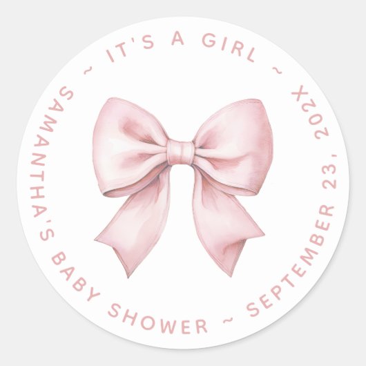 Sticker Rond It's a Girl Baby Shower Pink Bow (Devant)
