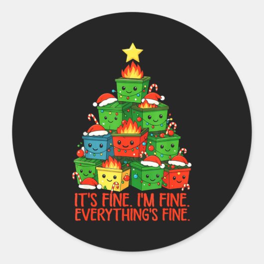 Sticker Rond It's Fine I'm Fine Everything Is Fine Christmas Du (Devant)