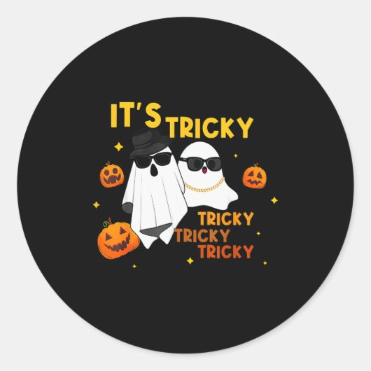 Sticker Rond It's Tricky Tricky Tricky Funny Ghost Boo Hallowee (Devant)