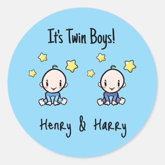 Sticker Rond It's Twin Boys!, Blue, Personalized Twin Babies  (Devant)