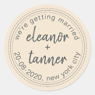 Sticker Rond Ivoire Enregistrer la date Mariage Enveloppe Sceau