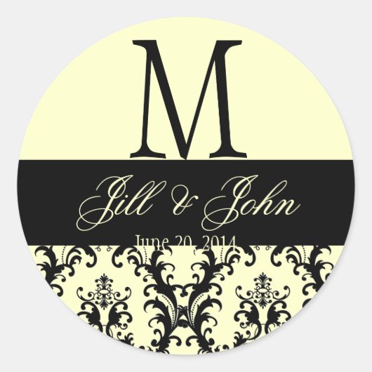 Sticker Rond Ivoire noir Mariage Monogramme Enregistrer Date Da (Devant)