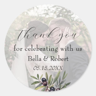 Sticker Rond Ivoire Olive Photo Mariage Merci