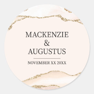 Sticker Rond Ivory Agate & Gold Parties scintillant mariée et M